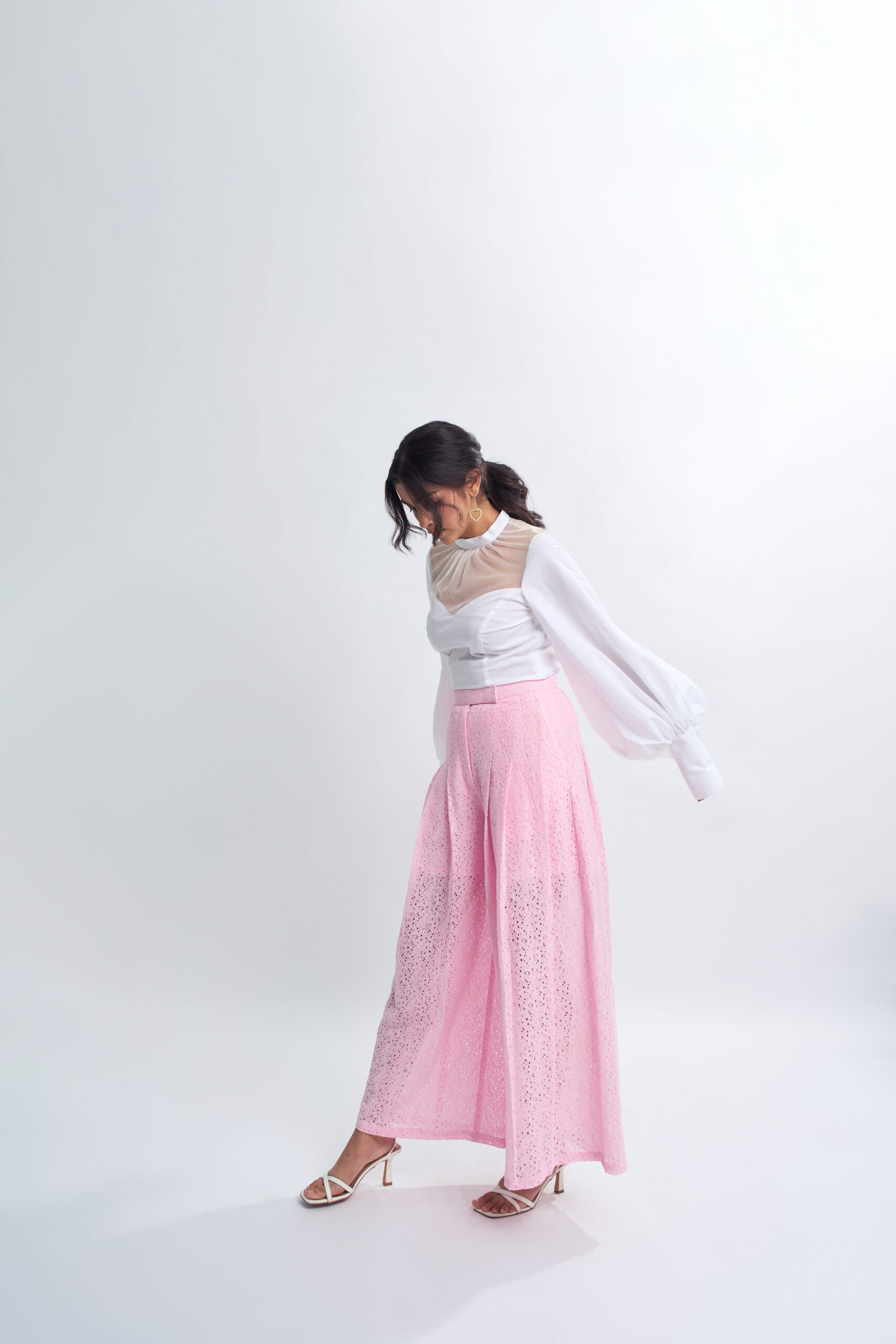 Pink Lace Pleated Pants