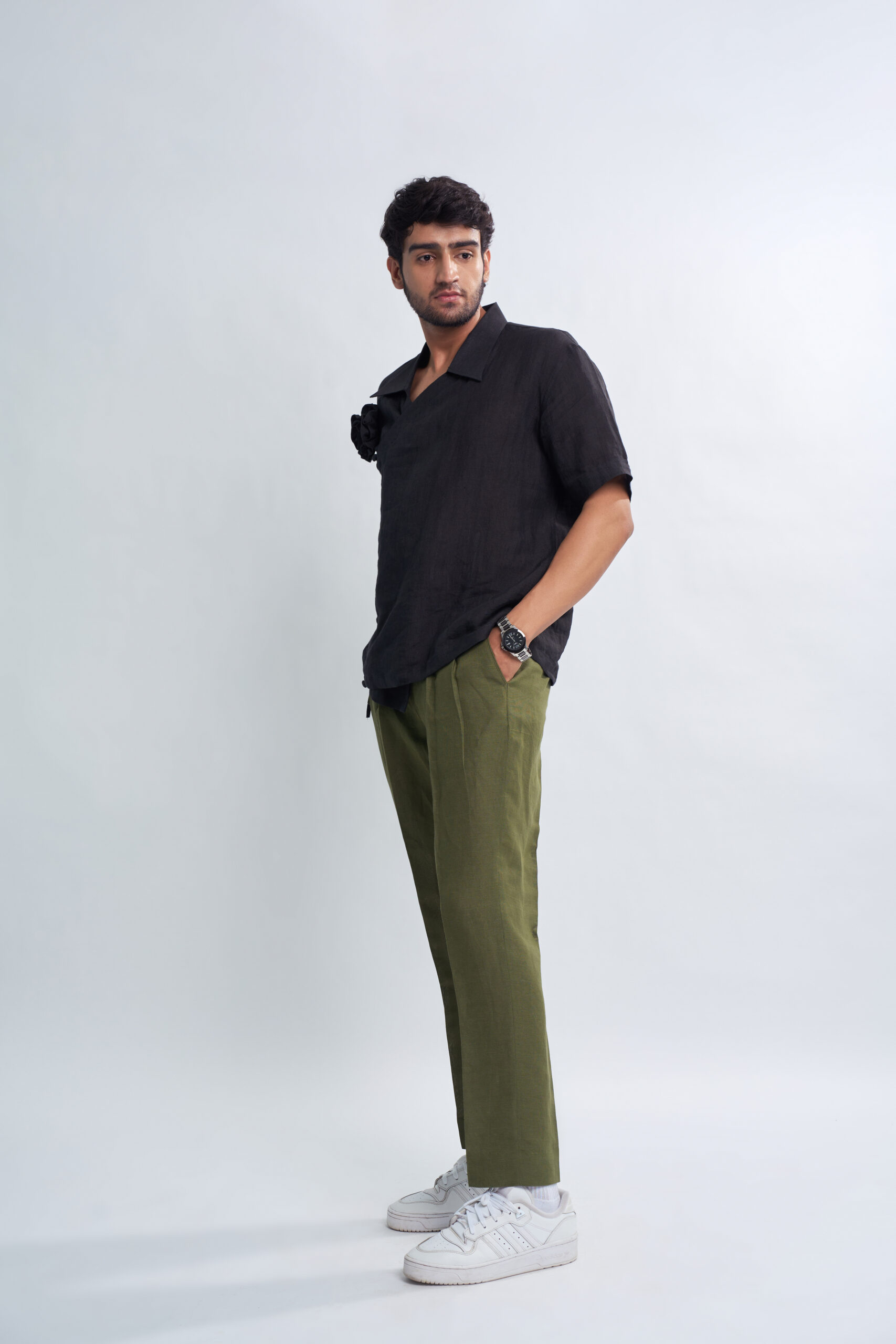 Green Italian Linen Pants for Men - Soski India