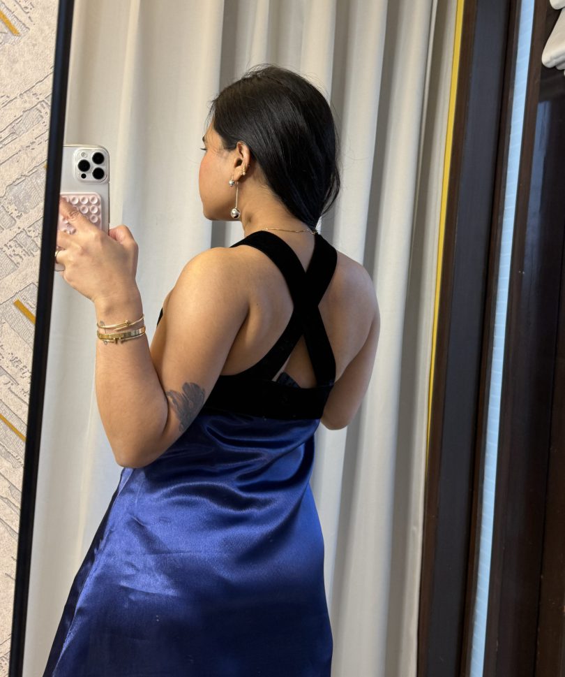 Midnight Bloom Satin Dress - Image 6