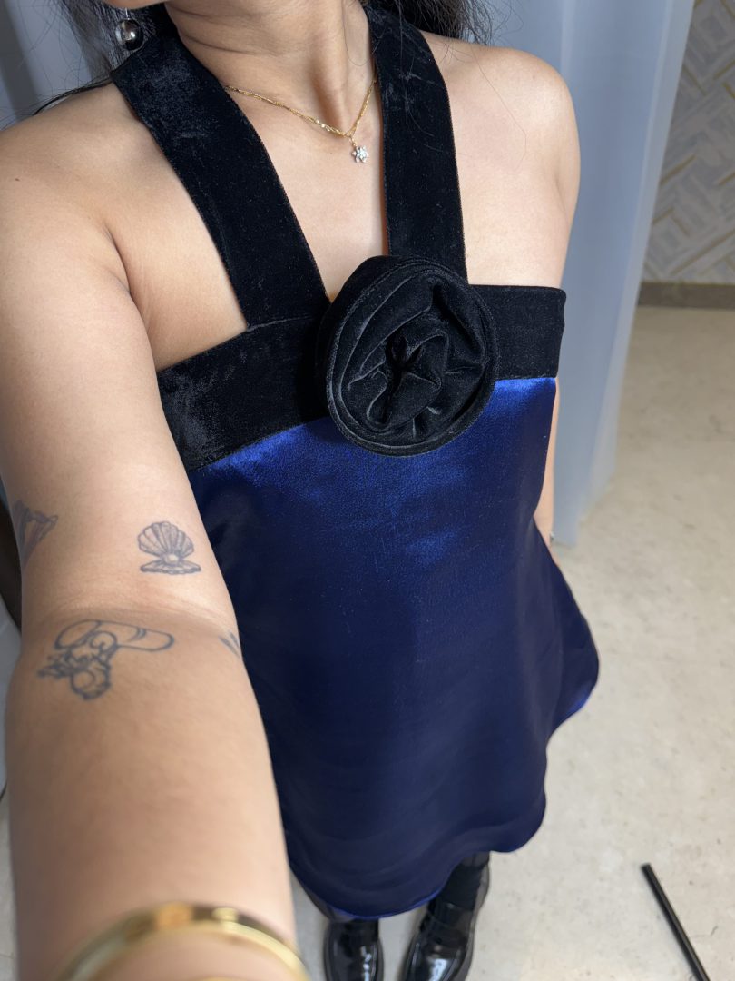 Midnight Bloom Satin Dress - Image 3