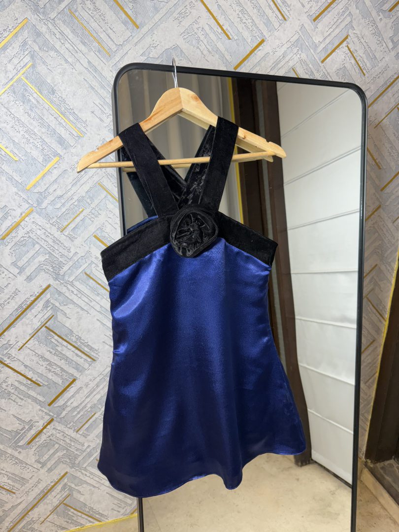 Midnight Bloom Satin Dress - Image 2