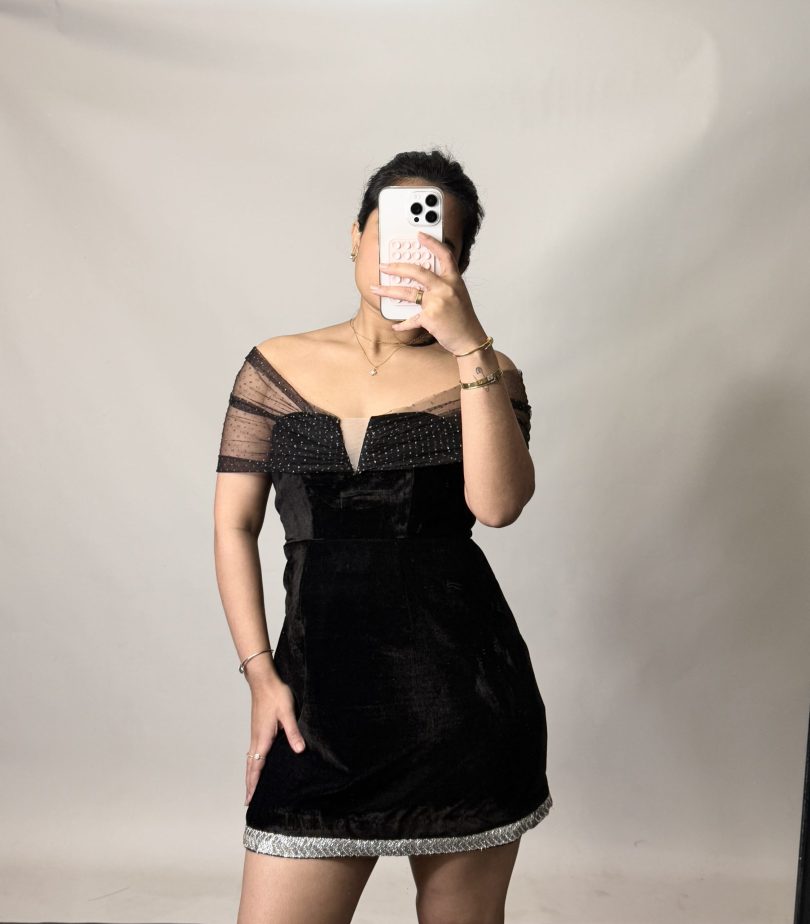 Crystal Mini Velvet Dress - Image 2
