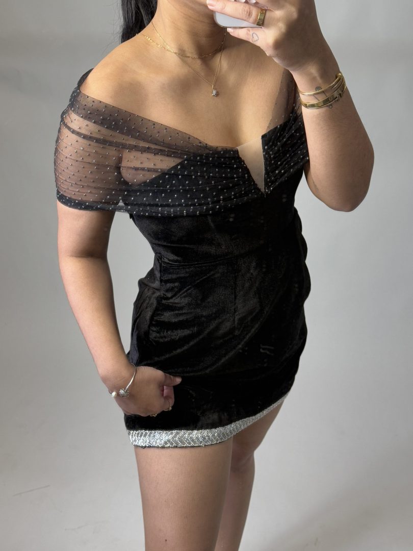 Crystal Mini Velvet Dress - Image 3