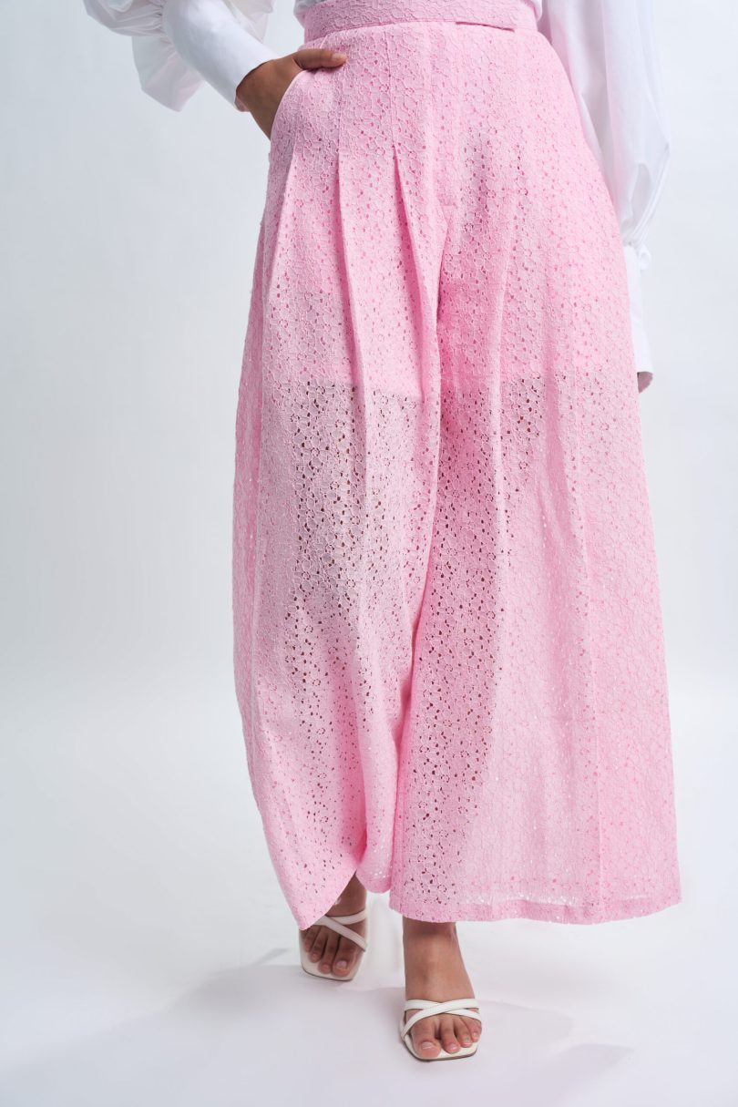 Pink Lace Pleated Pants - Image 2