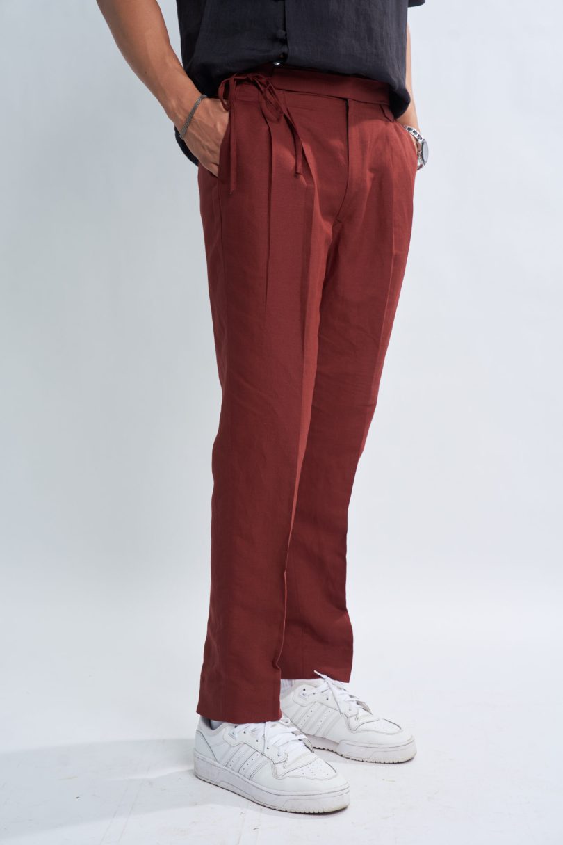 Maroon Italian Linen Pants - Image 2