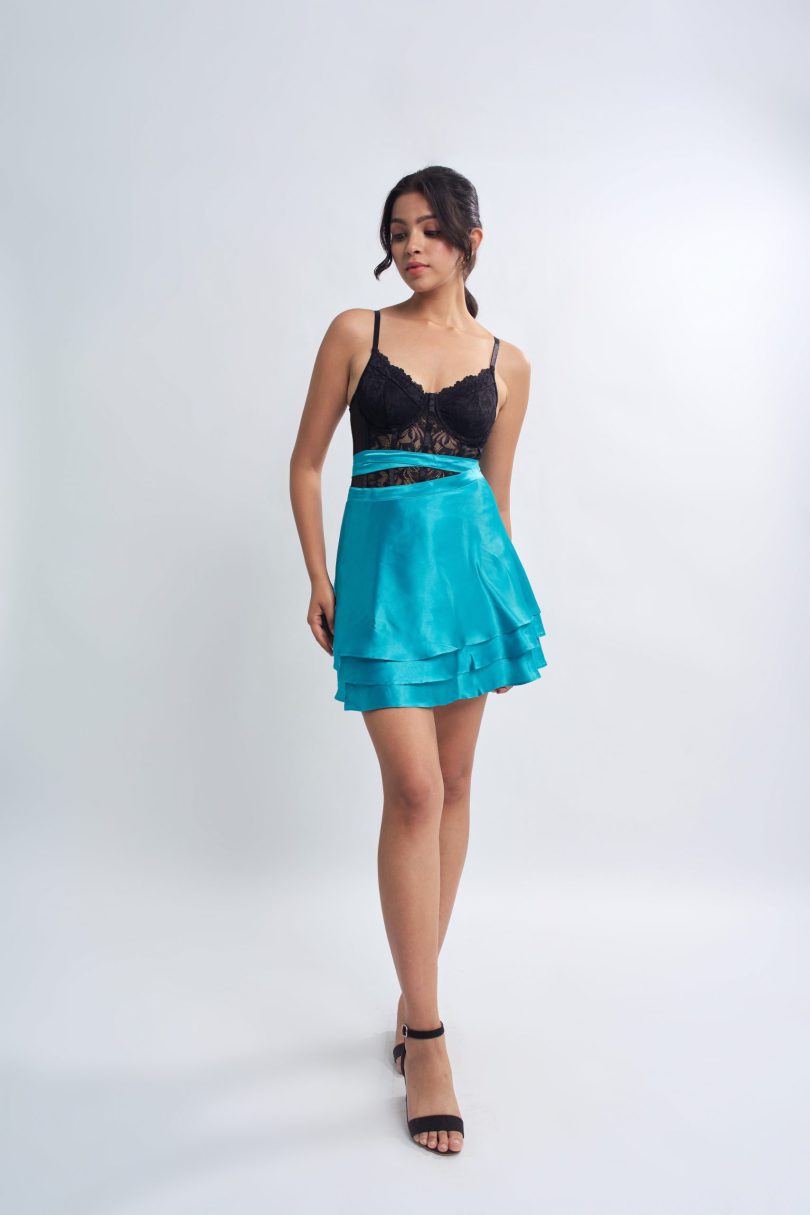 Teal Satin Wrap Skirt - Image 3
