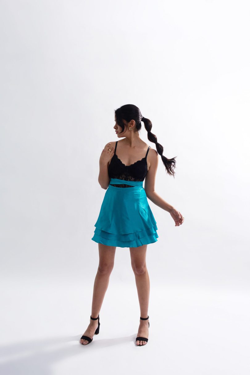 Teal Satin Wrap Skirt - Image 2